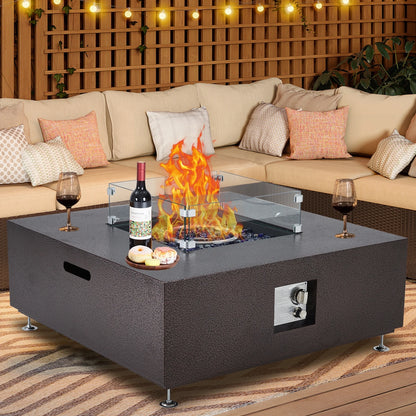 Adoolla 36" Outdoor Propane Fire Pit Table 50,000 BTU with Wind Guard & Rain Cover for Patio Garden