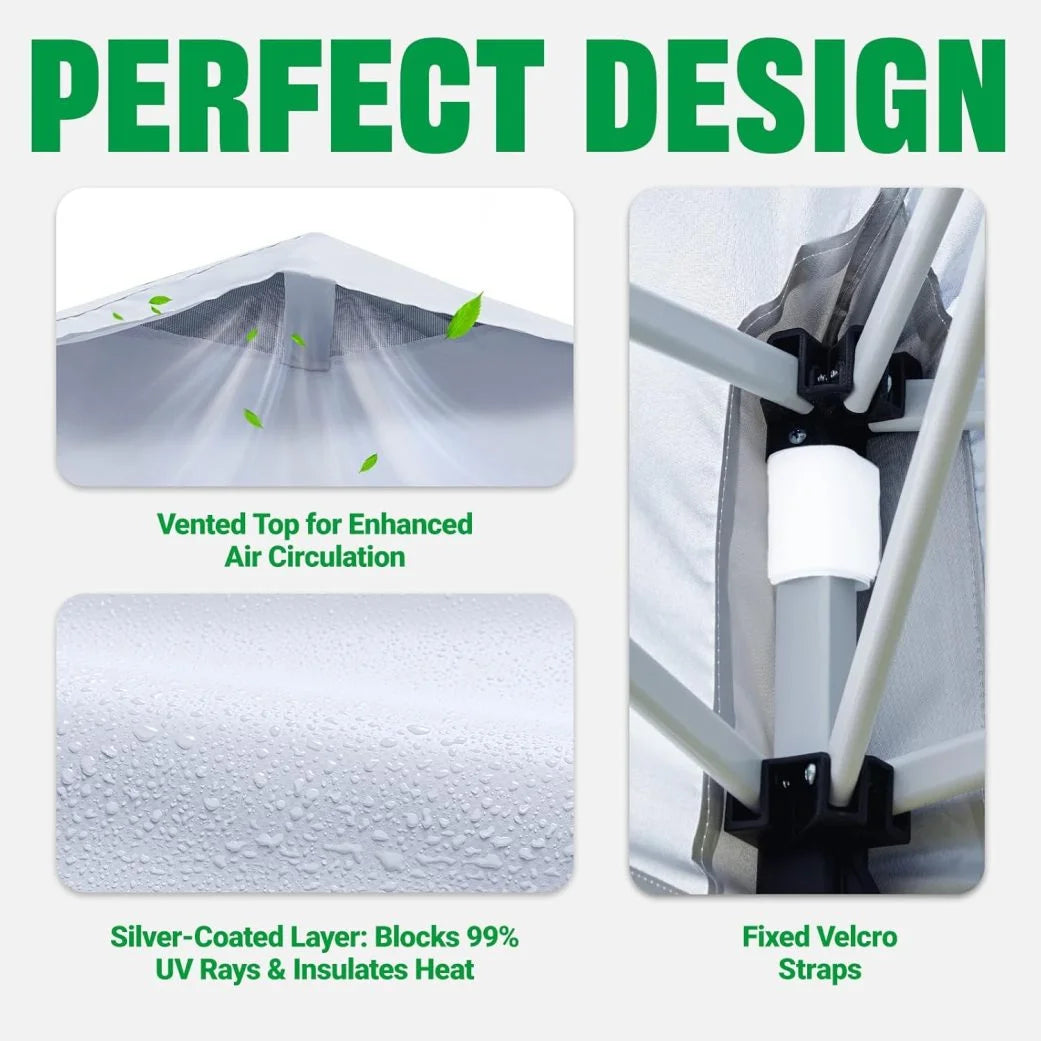 10x10 Canopy Replacement Top with Air Vent, Waterproof Canopy Cover, UV Protection Tent Roof for Outdoor Patio Events, Fits Straight Leg Frames(Only includes the top cloth, not the frame.white)