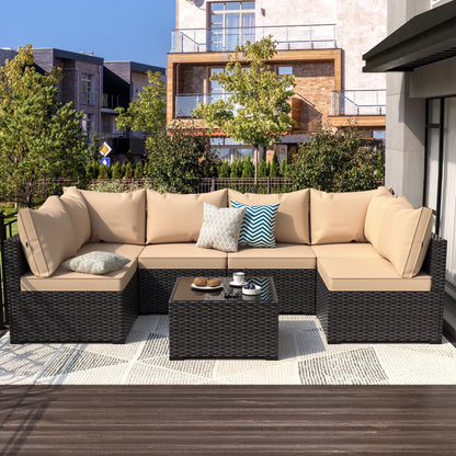 8 Piece Patio Furniture Set with 42" Propane Gas Fire Pit Table with Coffee Table,Blue