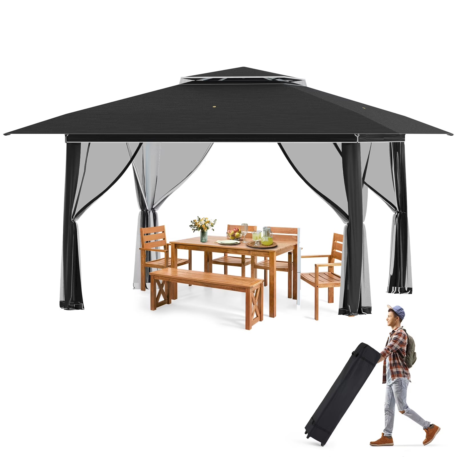 AVAWING 12x12 ft Outdoor Pop-up Canopy Party Tent Easy Setup Patio Wedding Tent, Khaki