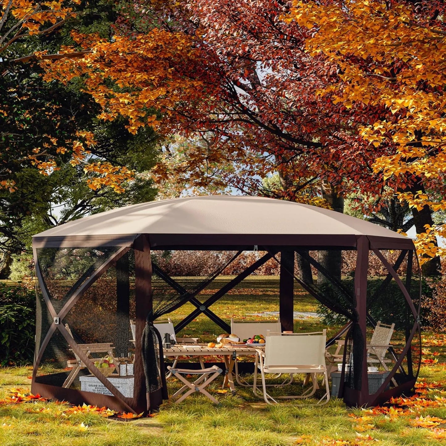 AOILE 12 x 12 Ft Pop-Up Screen Tent Gazebo, Instant Shade Canopy with 6 Removable Panels for Patio & Camping