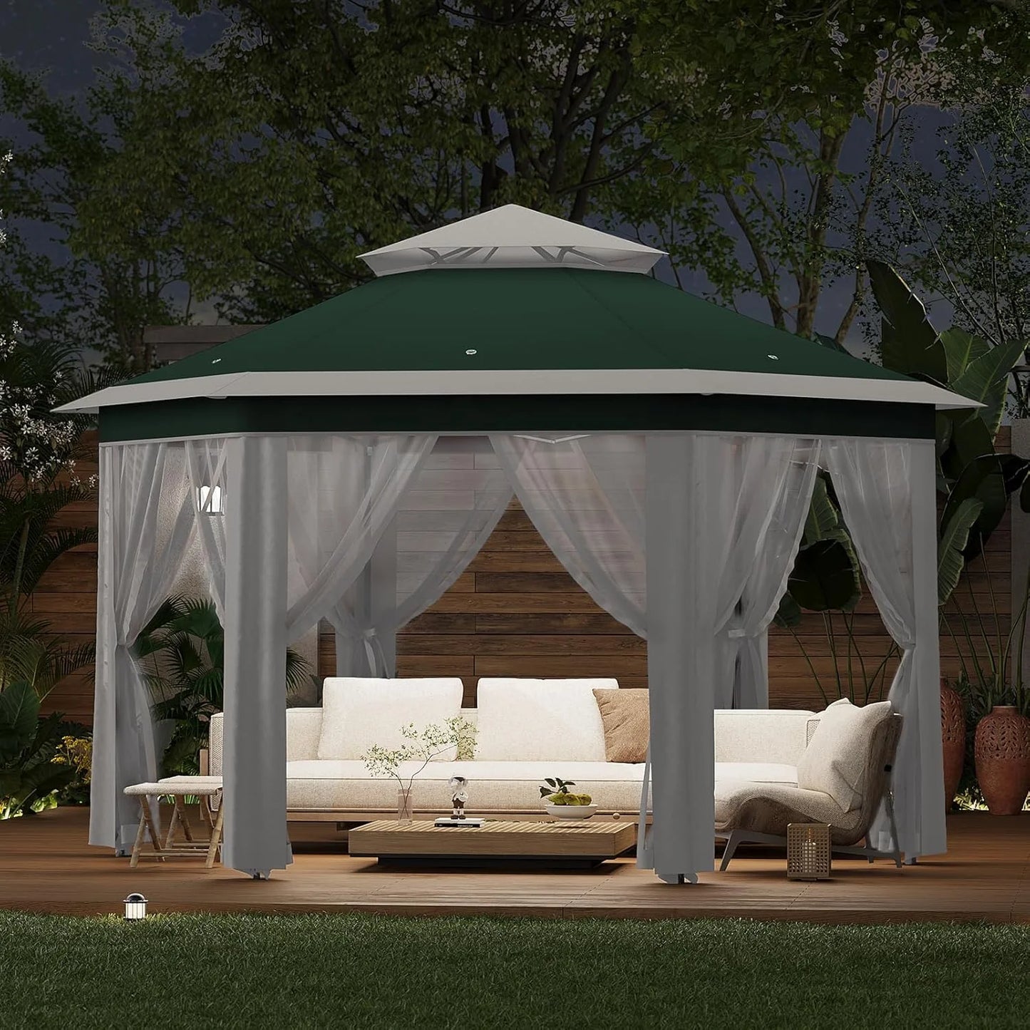 Pop Up Gazebo 13x13ft, Hexagonal Outdoor Canopy Shelter, Instant Patio Gazebo Tent with Mesh Netting and Strong Steel Frame for Patio Backyard Garden Wedding Party