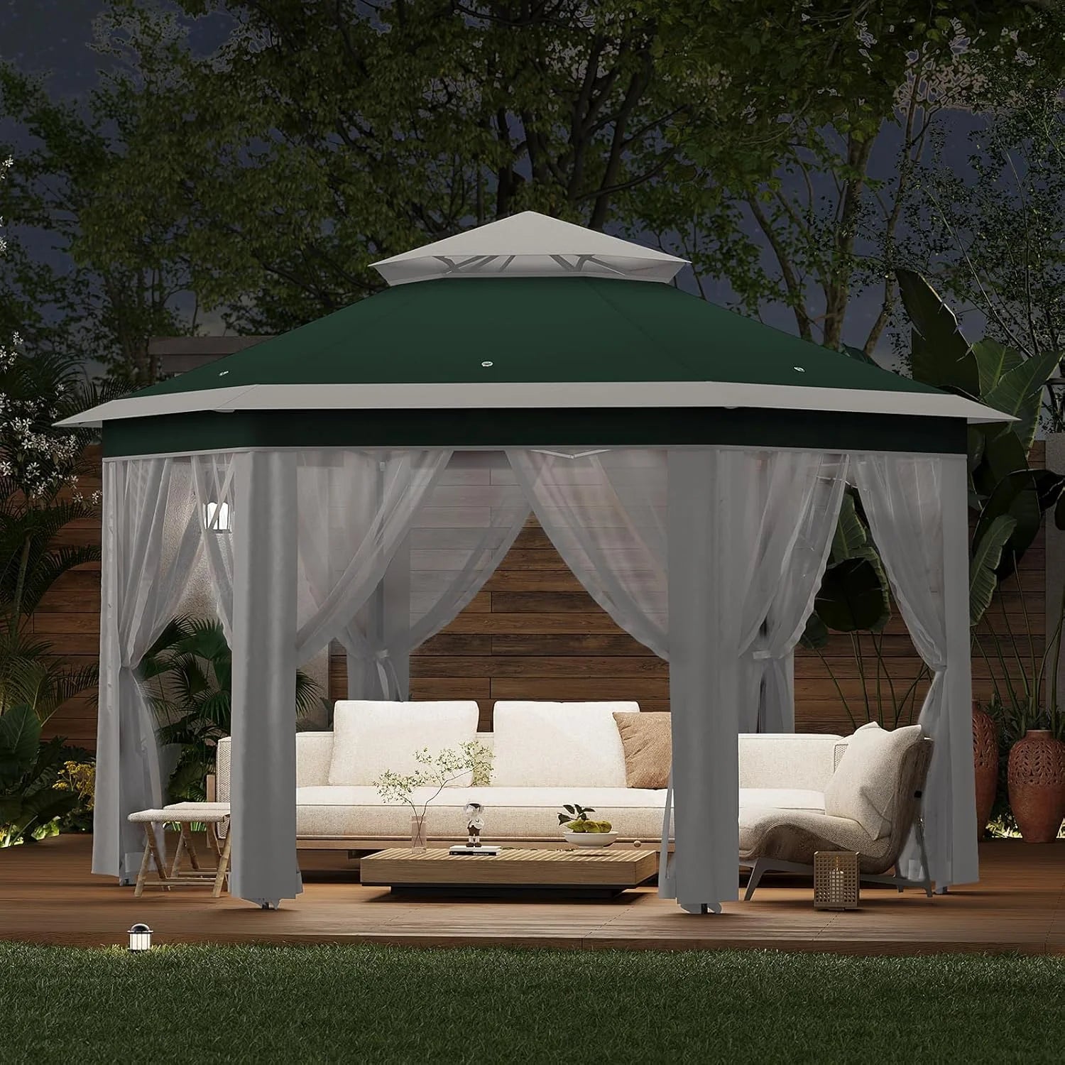 Pop Up Gazebo 13x13ft, Hexagonal Outdoor Canopy Shelter, Instant Patio Gazebo Tent with Mesh Netting and Strong Steel Frame for Patio Backyard Garden Wedding Party