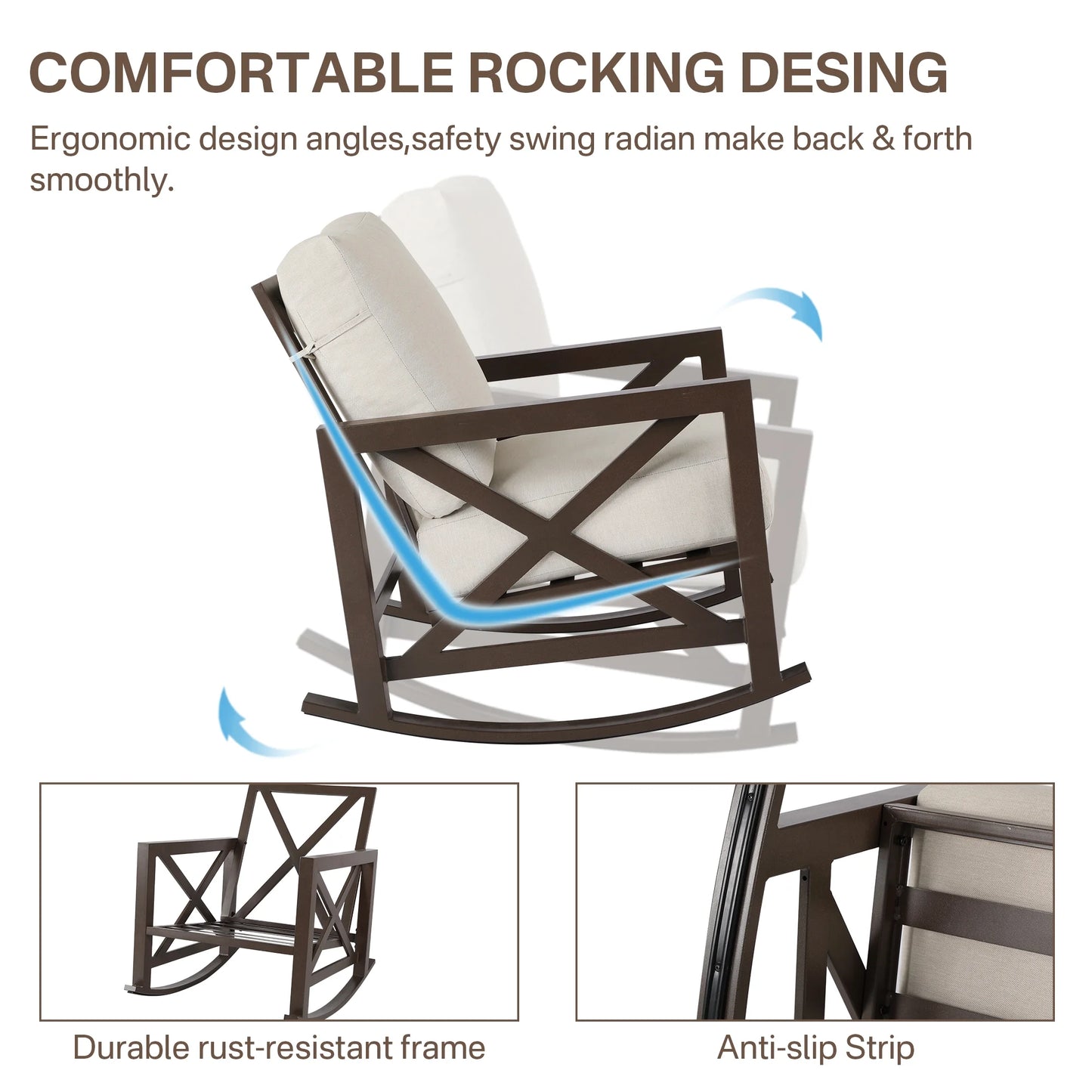NATURAL EXPRESSIONS Sunbrella Rocking Bistro Set, 3 Piece Outdoor Patio Conversation Furniture Set with 6.5'' Thick Cushions Wood Grain Finish Frame for Backyard,Porch,Poolside