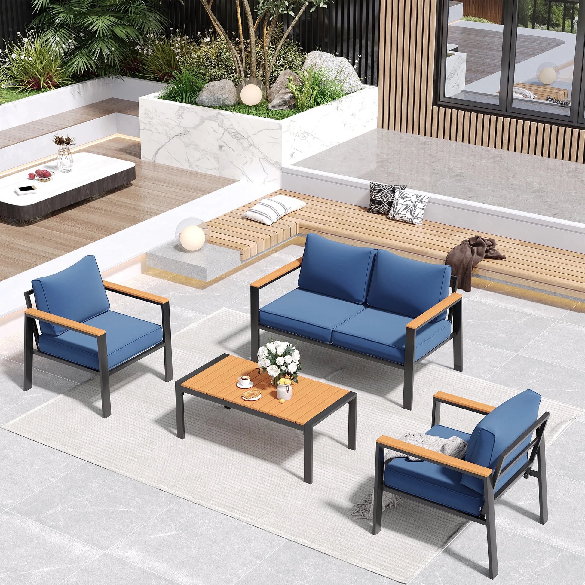 ELPOSUN Patio Furniture Sofa,All-Weather Outdoor Sofa,Outdoor Loveseat Sofa Couch,Weather Resistant Wicker Loveseat with Deep Seat Cushion (ONLY Patio Loveseat Sofa)
