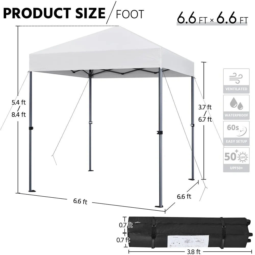 CHLET Pop-up Canopy Tent Integrated Wheels for Mobility, Waterpoof & Heavy Duty, Instant Sun Shelter with Carry Bag, Weight Bags for Outdoor Camping Beach Patio Parties,8x8,White
