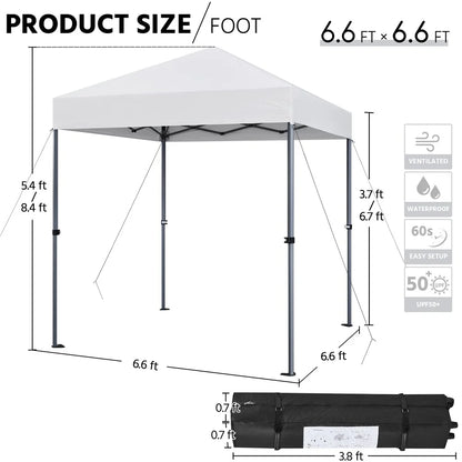 CHLET Pop-up Canopy Tent Integrated Wheels for Mobility, Waterpoof & Heavy Duty, Instant Sun Shelter with Carry Bag, Weight Bags for Outdoor Camping Beach Patio Parties,8x8,White