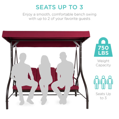 Best Choice Products 3-Seat Outdoor Converting Canopy Swing Glider Patio Hammock w/Removable Cushions - Burgundy