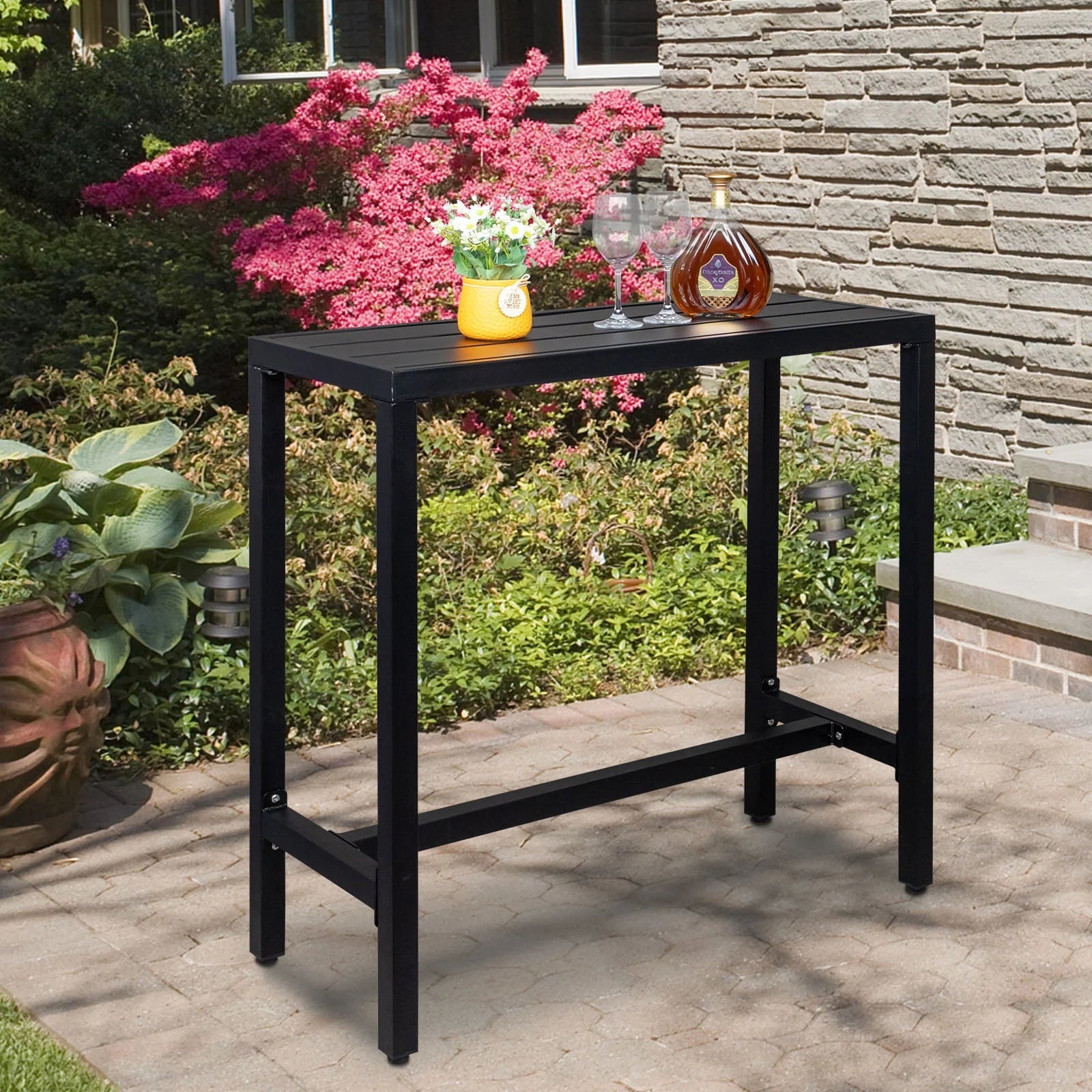 UBesGoo Outdoor Iron Bar Table, 40'' Rectangle Patio Counter Height Console Table, Black