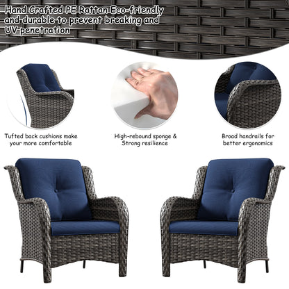 Meetleisure Patio Wicker Outdoor Lounge Chair with Cushion(Set of 2), Navy