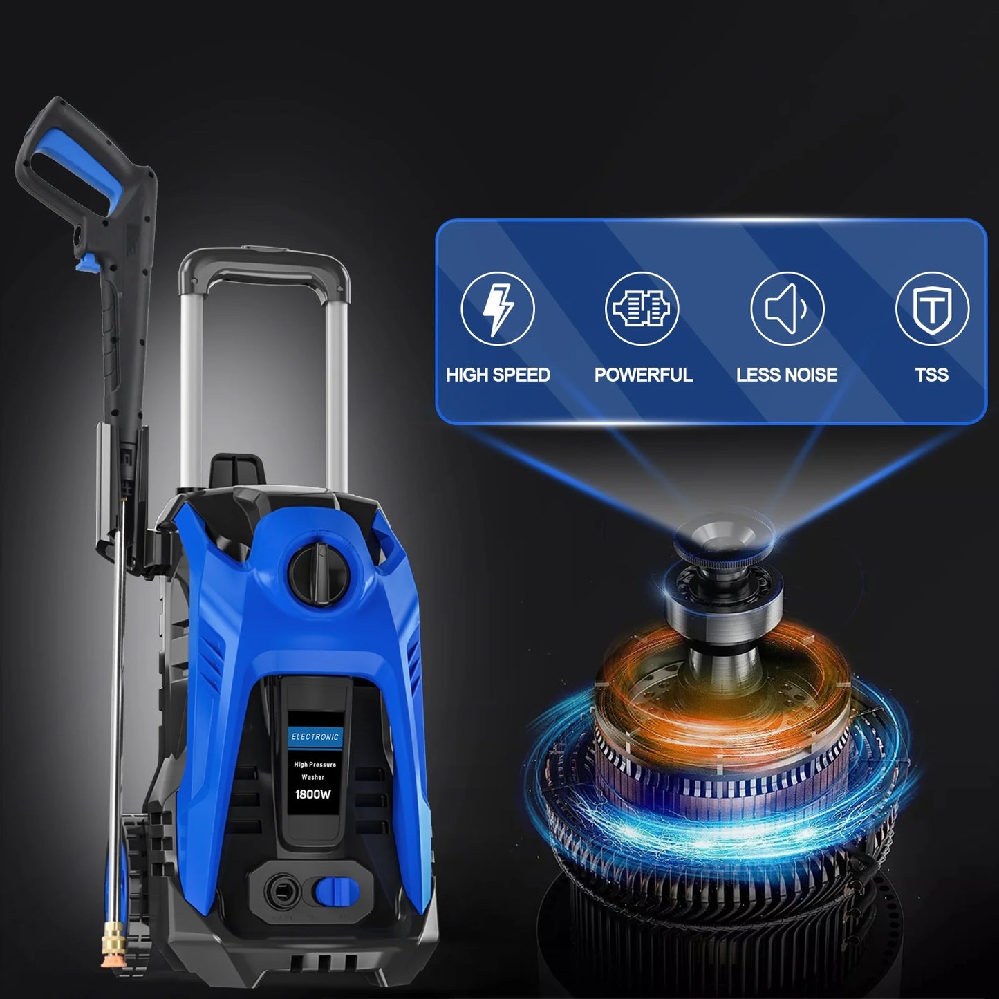 Electric Pressure Washer 4800PSI-Max 2.9GPM Pressure Washer with 25 Foot Hose, 16.4 Foot Power Cord, Soap Tank Car Wash Machine Blue Ideal Cleaning for Patio