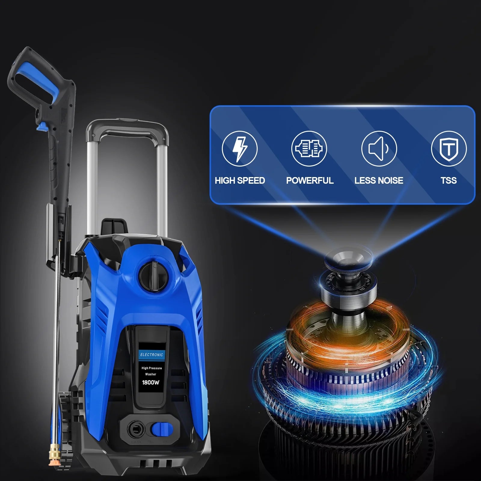 Electric Pressure Washer 4800PSI-Max 2.9GPM Pressure Washer with 25 Foot Hose, 16.4 Foot Power Cord, Soap Tank Car Wash Machine Blue Ideal Cleaning for Patio