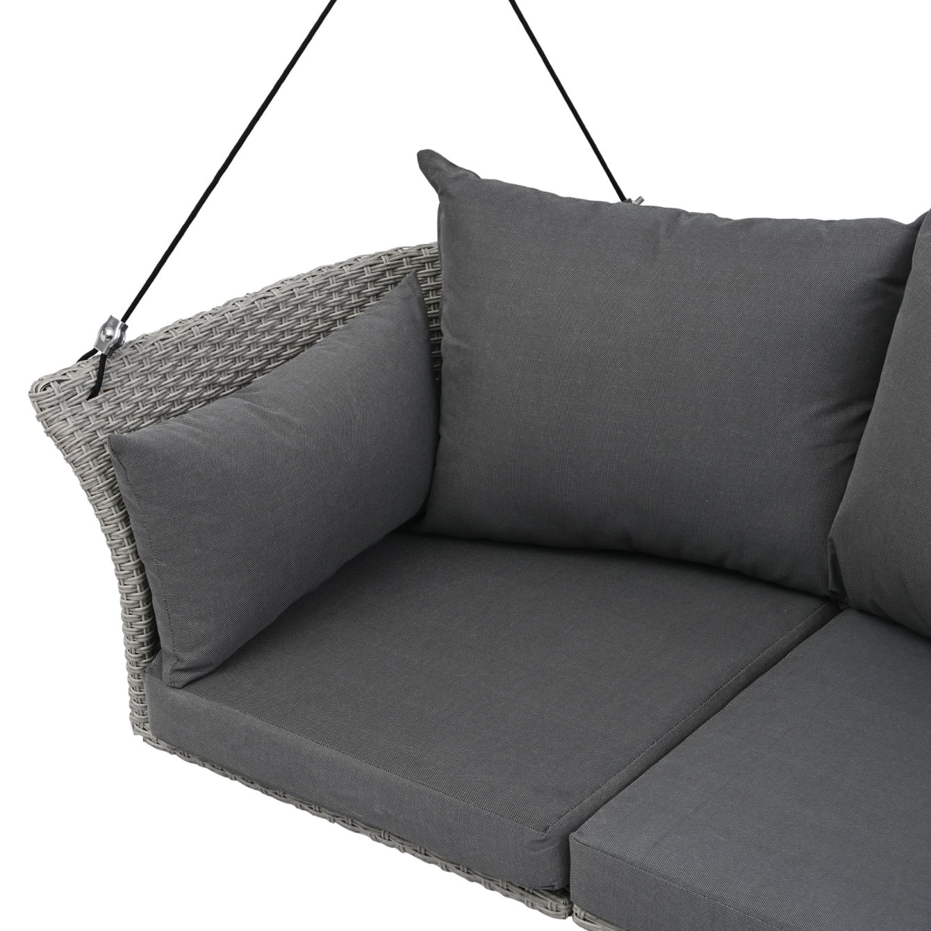 2-Person Porch Swing, 51.9" Patio Swing, Rattan Woven Porch Swings Outdoor with Ropes, Gray Wicker and 2 Back Cushions Capacity 500lbs for Garden, Balcony, Living Room