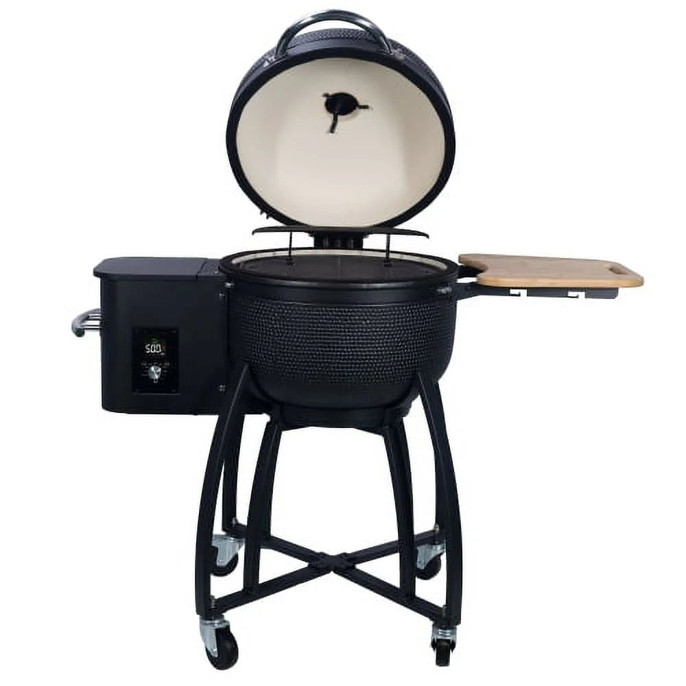 24 "Ceramic Pellet Grill with 19.6" diameter Gridiron Double Ceramic Liner 4-in-1 Smoked Roasted BBQ Pan-roasted for Outdoors Patio,Black
