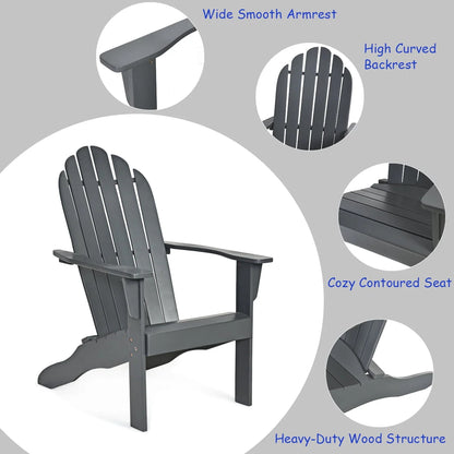 Costway Outdoor Adirondack Chair Accent Chair Solid Wood Durable Patio Garden Deck Furniture Gray