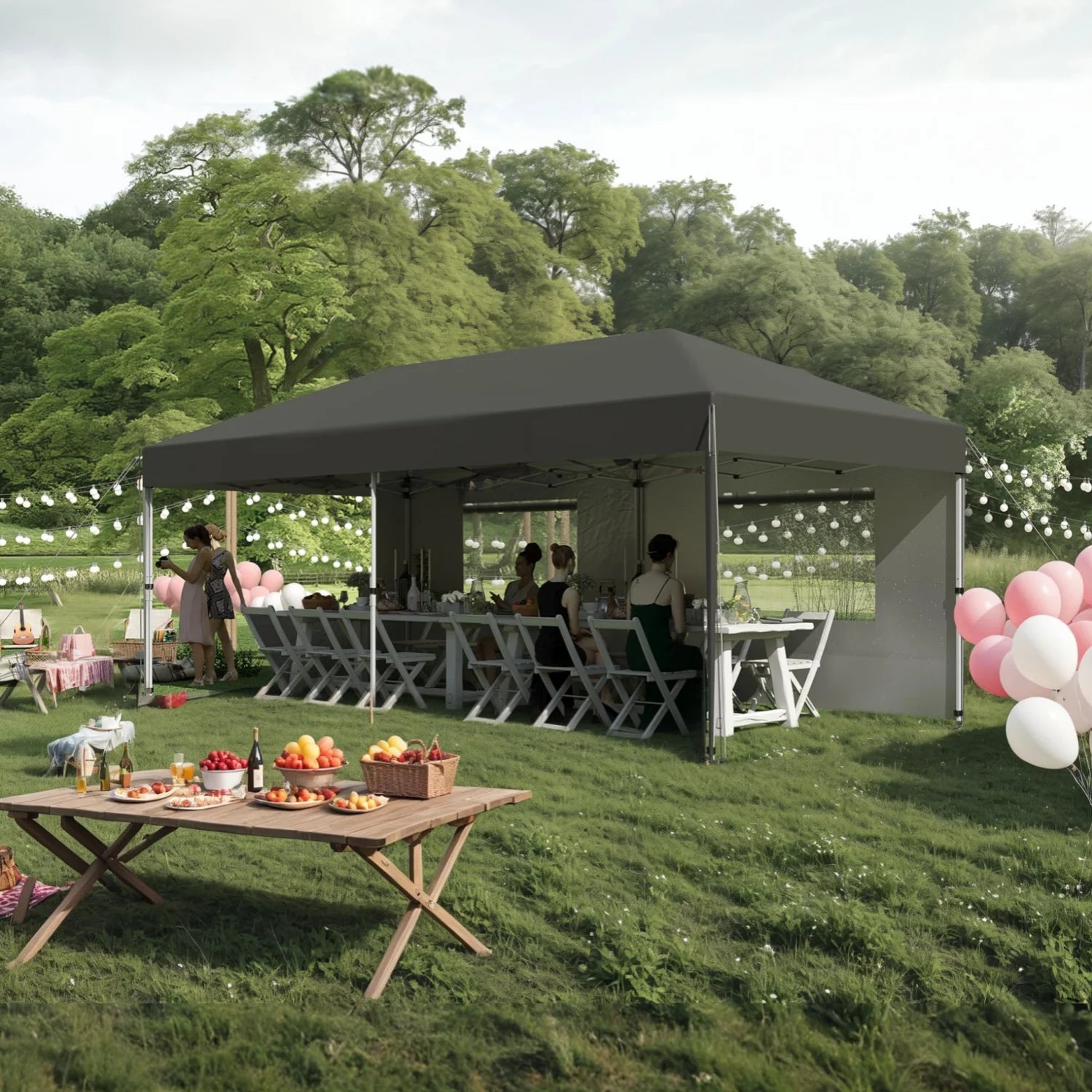 10'x 20' Pop up Canopy Tent,inst antEasy Setup Commercial Canopy Tent with 2Pcs Sidewalls, 12 Stakes & 6 Sandbags, Portable Outdoor Tent for Farmers' Market, Wedding, Patio, Party, Event