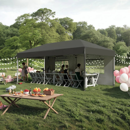 10'x 20' Pop up Canopy Tent,inst antEasy Setup Commercial Canopy Tent with 2Pcs Sidewalls, 12 Stakes & 6 Sandbags, Portable Outdoor Tent for Farmers' Market, Wedding, Patio, Party, Event