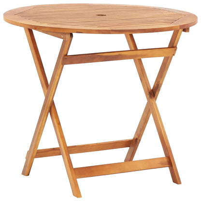 Topcobe 35.4" x 29.5" Solid Acacia Wood Bistro Table with A Umbrella Hole for Garden Patio, Brown