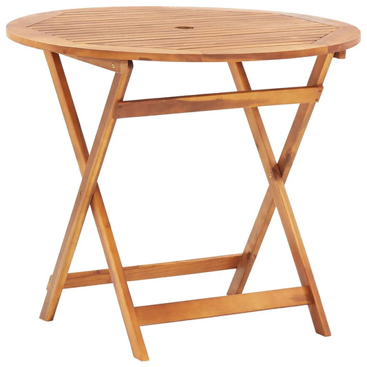 Topcobe 35.4" x 29.5" Solid Acacia Wood Bistro Table with A Umbrella Hole for Garden Patio, Brown