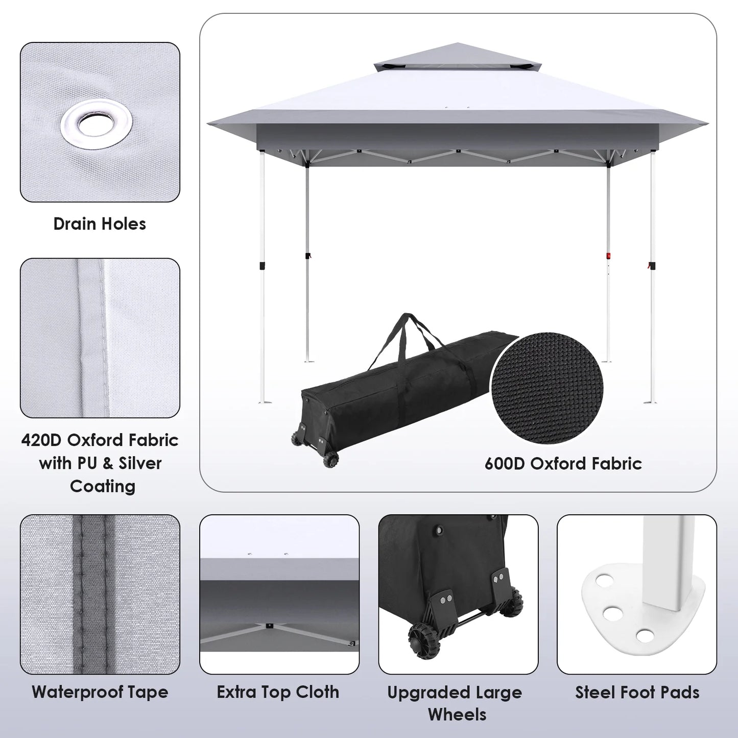 Arlopu White 12' x 12' Ez Pop Up Canopy Tent Portable Instant Folding Shelter Outdoor Camping Canopy Patio Party Gazebo