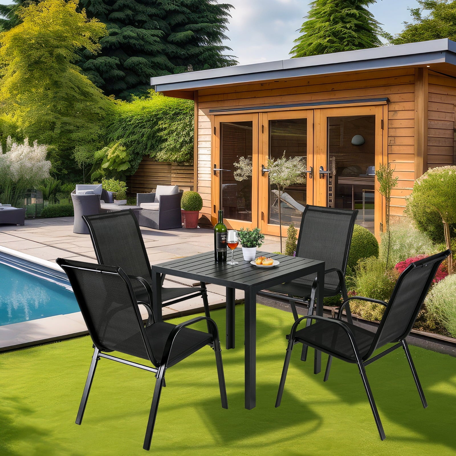 LAZY BUDDY Patio Chairs Set of 4, Stackable Outdoor Dining Chairs, Heavy Duty Breathable Chairs for Backyard, Garden, Lawn 330lbs