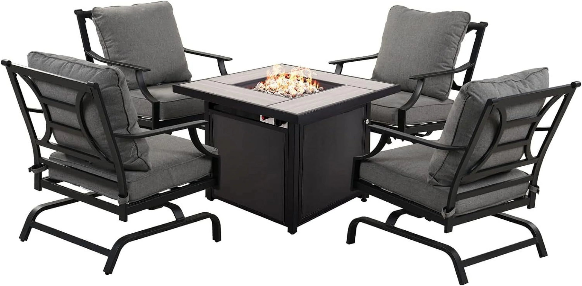 Grand Patio 5-Piece Patio Furniture Conversation Sets with Propane Fire Pit Table Cushioned Rocking Chairs Set of 4, Steel Frame, Gray