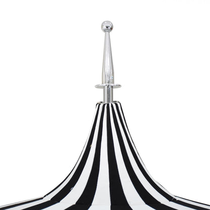 California Umbrella Pagoda Series 8.5 Ft Round Aluminum Pagoda Patio Umbrella W/Push Lift & Steel Wire Ribs - White Frame/Sunbrella Pacific Blue Stripe Canopy