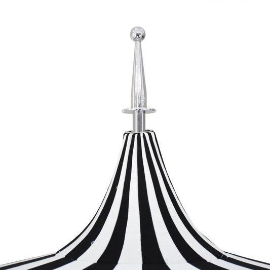 California Umbrella Pagoda Series 8.5 Ft Round Aluminum Pagoda Patio Umbrella W/Push Lift & Steel Wire Ribs - White Frame/Sunbrella Pacific Blue Stripe Canopy