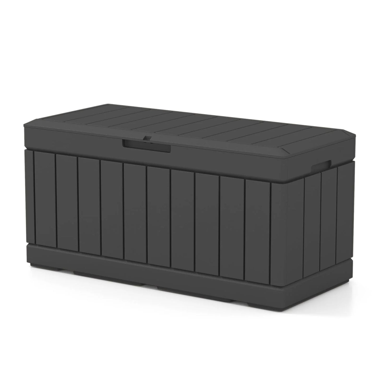 Patiowell 82 Gallon Deck Box Outdoor Storage Resin Wood Look Storage Box with Lockable lid for Patio Furniture, Black