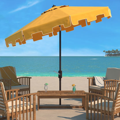 SAFAVIEH Zimmerman 11' Market Crank Round Patio Umbrella, Baby Blue/White