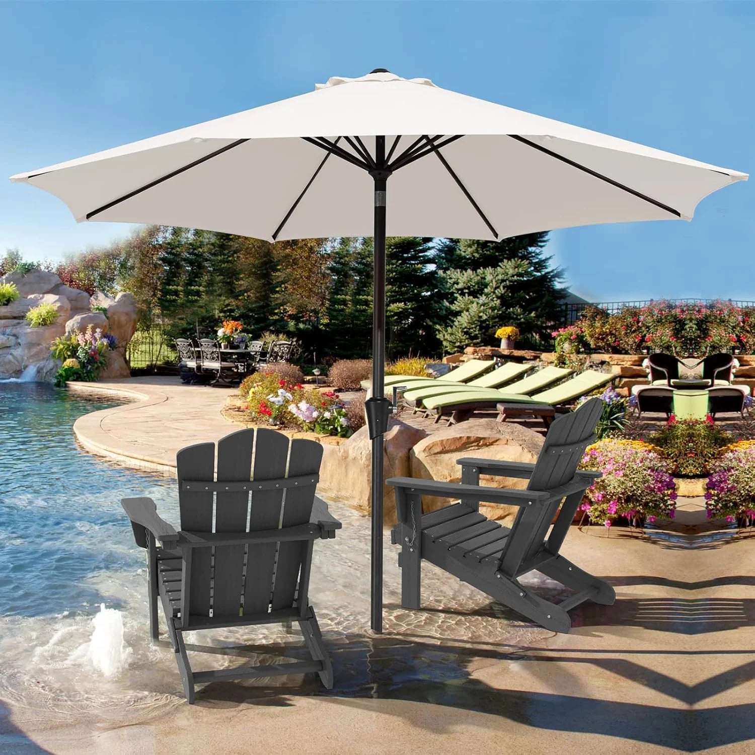 JEAREY Olefin Patio Umbrella Outdoor Umbrella with Auto Tilt