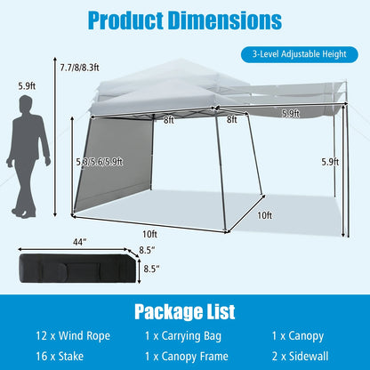 Gymax Patio 10 x 10FT Instant Pop-up Canopy Folding Tent w/Sidewalls & Awnings Outdoor