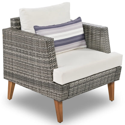 6 Pieces Wicker Patio Furniture Set Outdoor Conversation Set, All Weather PE Rattan Sectional Sofa Couch with Storage Table and Cushions, Beige