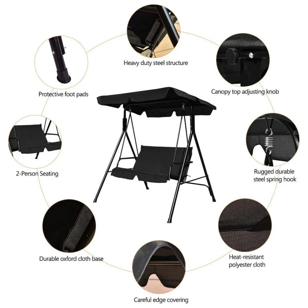Topcobe Loveseat Cushioned Patio Steel Frame Swing Glider, Outdoor Patio Furniture for Balcony Garden Backyard -Black