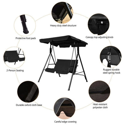 Topcobe Loveseat Cushioned Patio Steel Frame Swing Glider, Outdoor Patio Furniture for Balcony Garden Backyard -Black