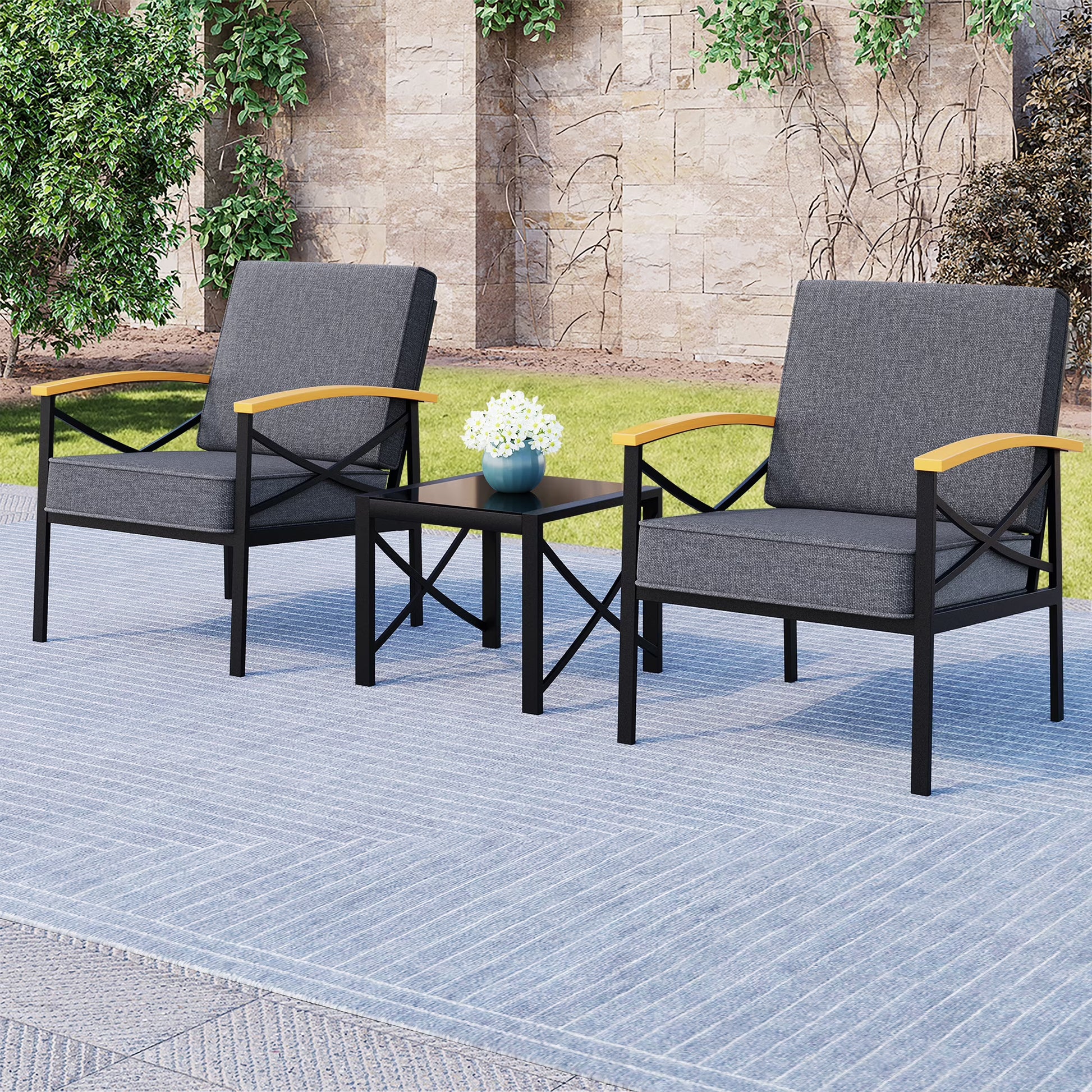 Walsunny Metal Outdoor Patio Furniture Sectional Set 2 Piece, Modern Outdoor Metal Loveseat Sofa Conversation Furniture Set