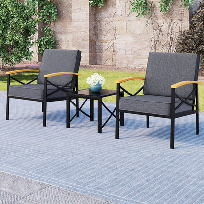 Walsunny Metal Outdoor Patio Furniture Sectional Set 2 Piece, Modern Outdoor Metal Loveseat Sofa Conversation Furniture Set