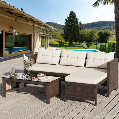 Tappio 4-Seat Patio Furniture Sets All Weather Outdoor Sectional Patio Sofa Manual Weaving Wicker Rattan Patio Seating Sofas with Cushion