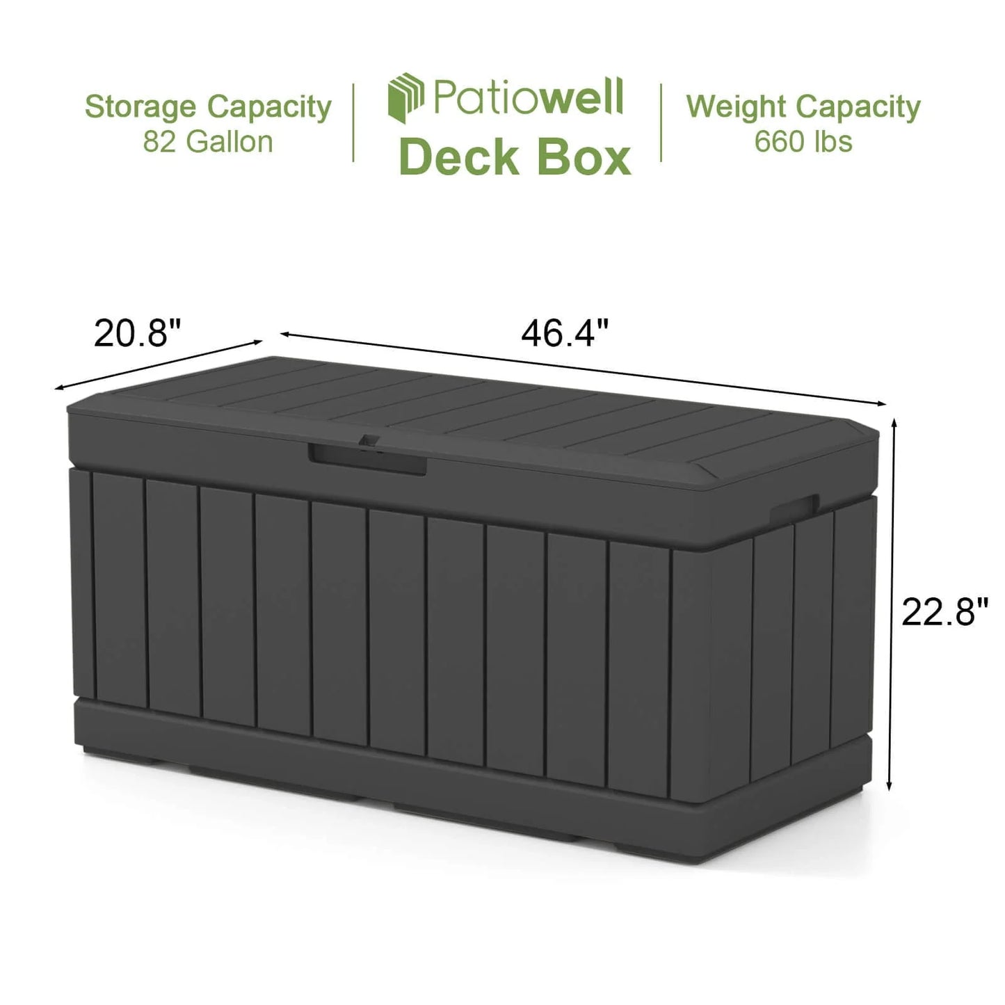 Patiowell 82 Gallon Deck Box Outdoor Storage Resin Wood Look Storage Box with Lockable lid for Patio Furniture, Black
