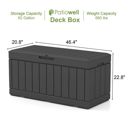 Patiowell 82 Gallon Deck Box Outdoor Storage Resin Wood Look Storage Box with Lockable lid for Patio Furniture, Black