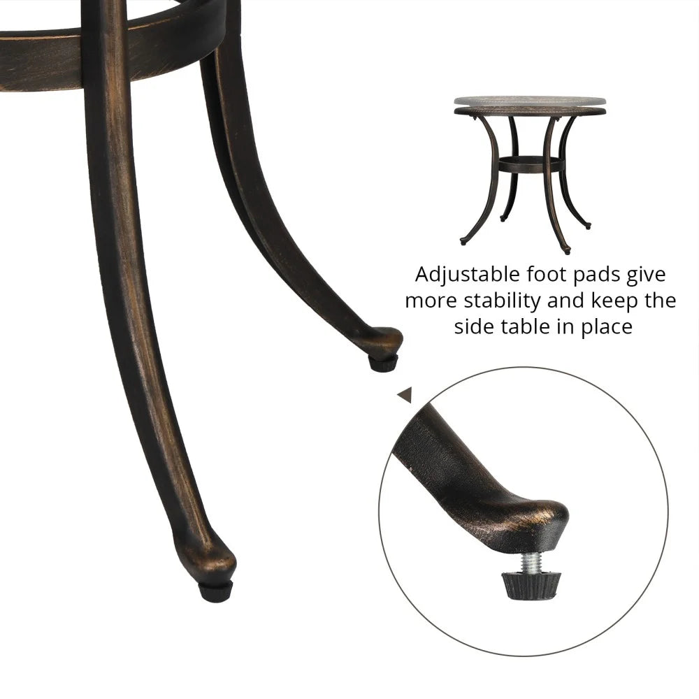IVV 23.6" Cast Aluminum Round Side Table, All-Weather Accent Patio Coffee Table with 2" Umbrella Hole for Outdoor Bistro Porch Garden Lawn (Bronze)