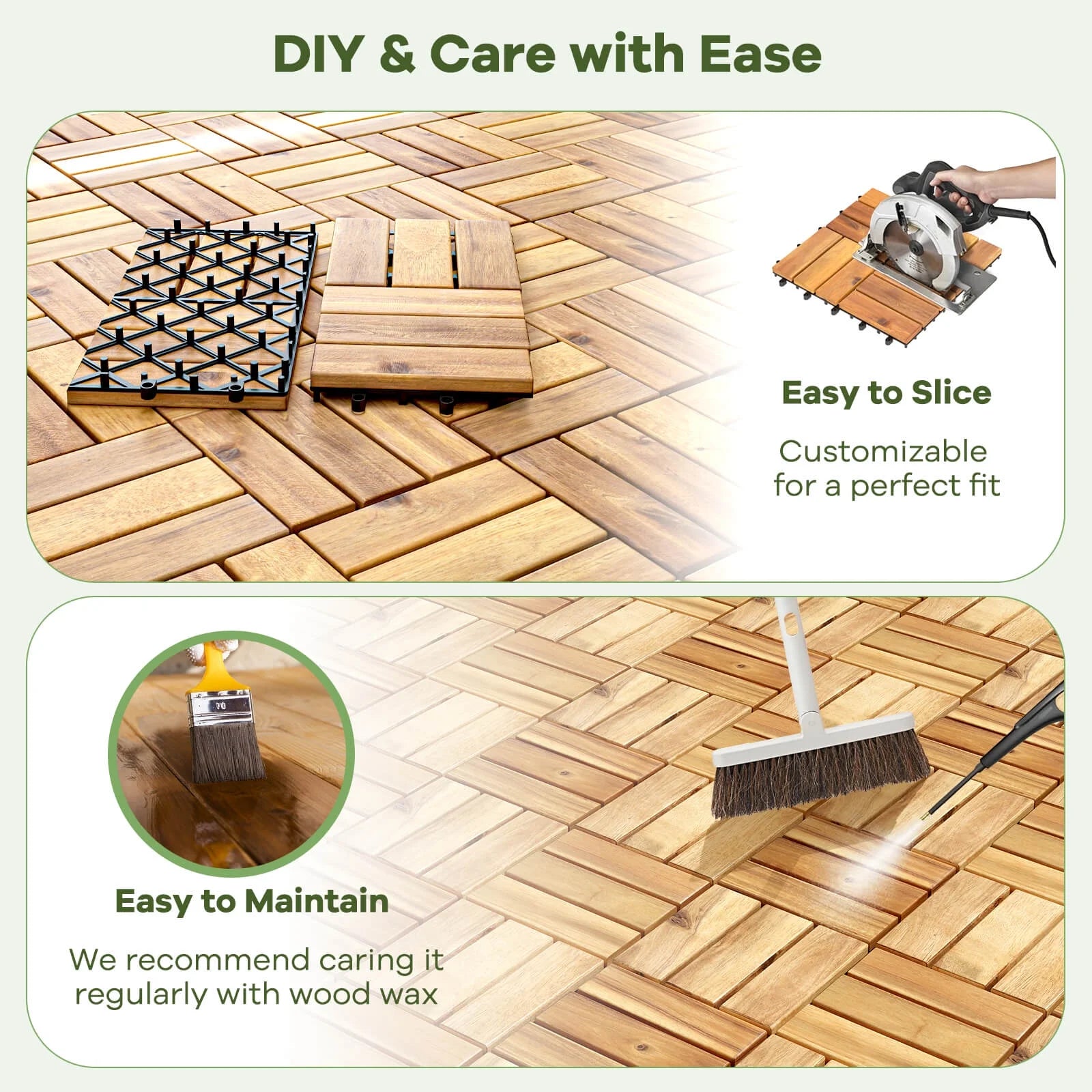 Costway 30 PCS Interlocking Flooring Tiles Floor Decking for Patio Acacia Wood Outdoor