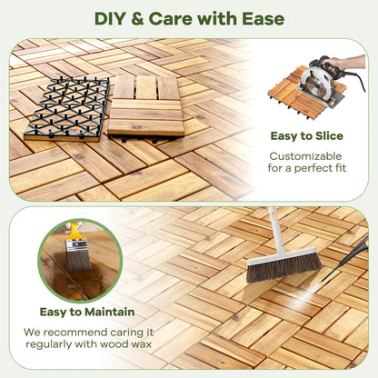 Costway 30 PCS Interlocking Flooring Tiles Floor Decking for Patio Acacia Wood Outdoor