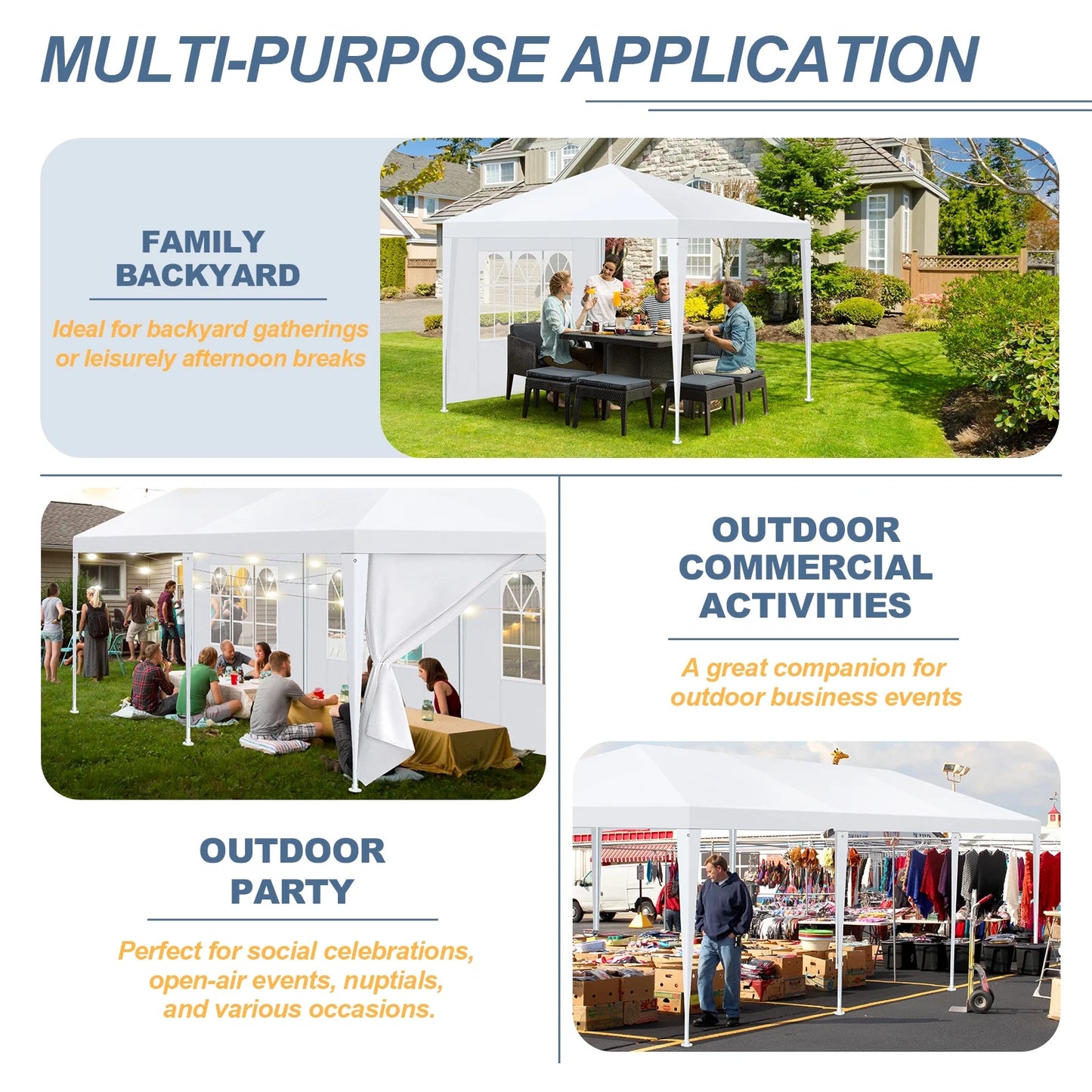 HOTEEL 10'x20' Canopy Party Tent with 4 Removable Sidewalls, Outdoor Tent for Parties, Event Tent, Large Canopy Tent for Weddings, Parties, Patio Camping Gazebo, All Season & Waterproof, White
