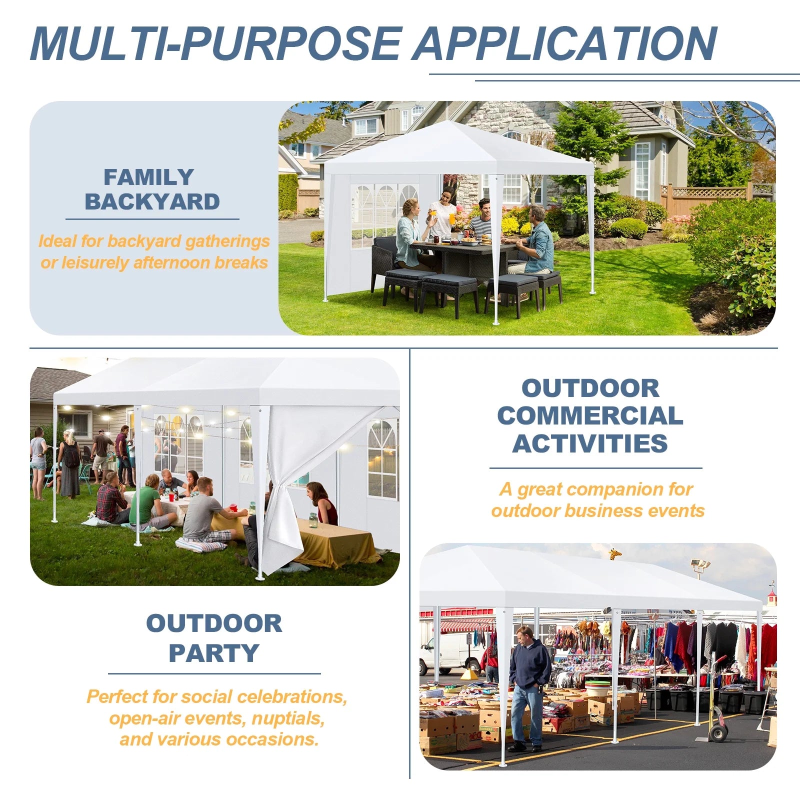 HOTEEL 10'x20' Canopy Party Tent with 4 Removable Sidewalls, Outdoor Tent for Parties, Event Tent, Large Canopy Tent for Weddings, Parties, Patio Camping Gazebo, All Season & Waterproof, White