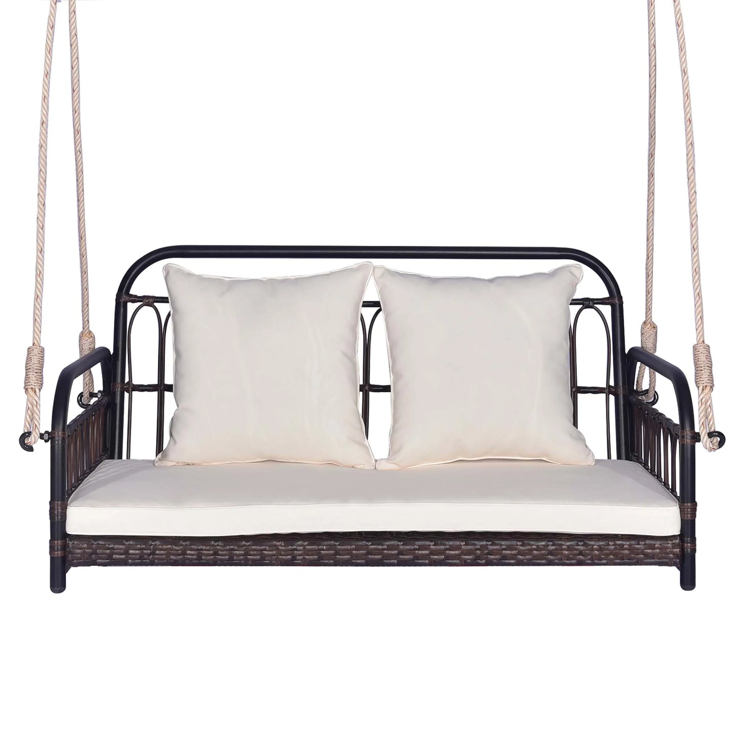 Costway Patio Swing Chair 2-Person Hanging Seat Outdoor Wicker Loveseat Cushioned Porch