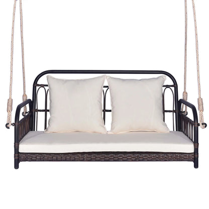 Costway Patio Swing Chair 2-Person Hanging Seat Outdoor Wicker Loveseat Cushioned Porch