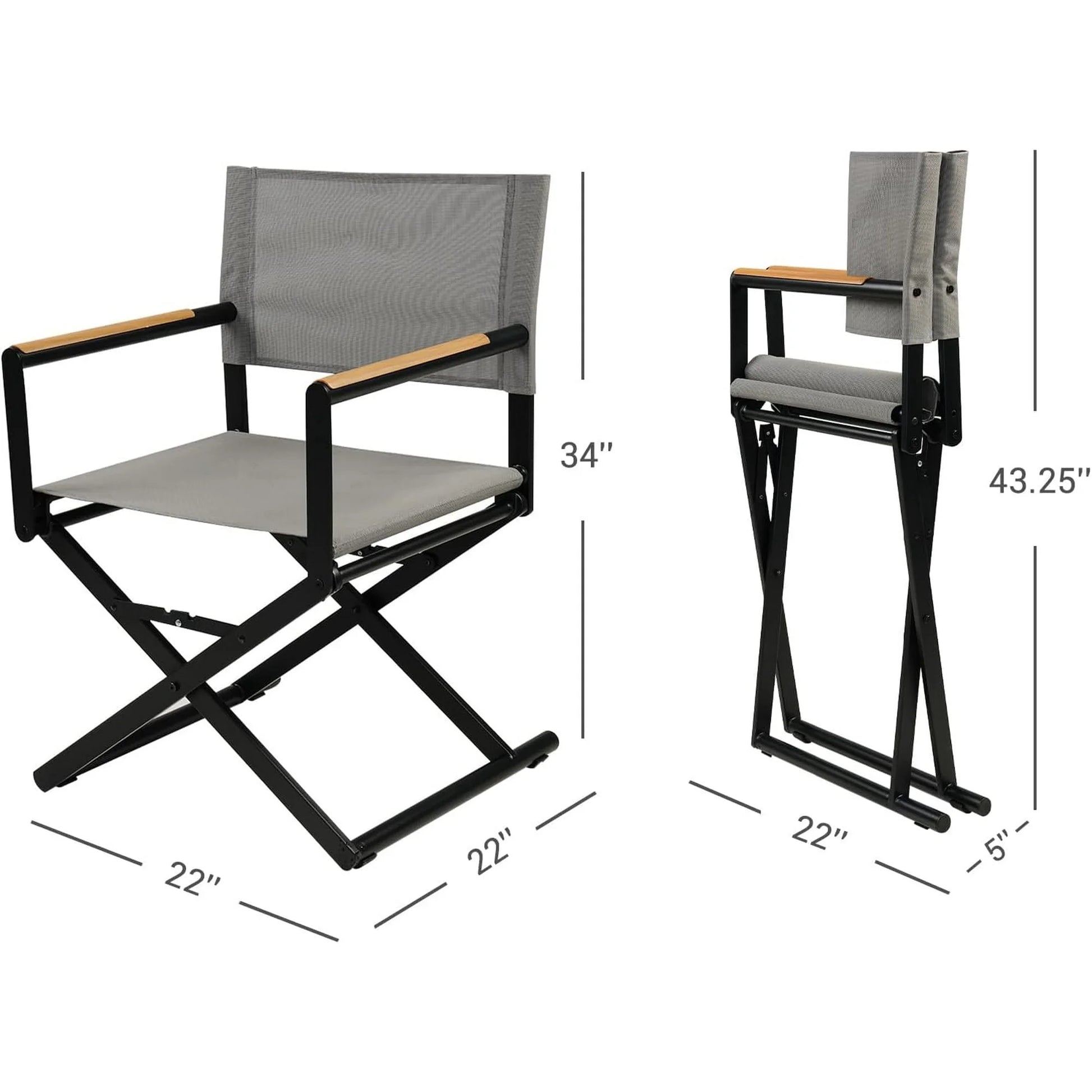 Grand Patio 22" Extra-Wide 2-Pack Directors Chairs, Foldable, Steel Frame, UV-Resistant Mesh, Wood Grain Armrests, Indoor/Outdoor, Dark Gray