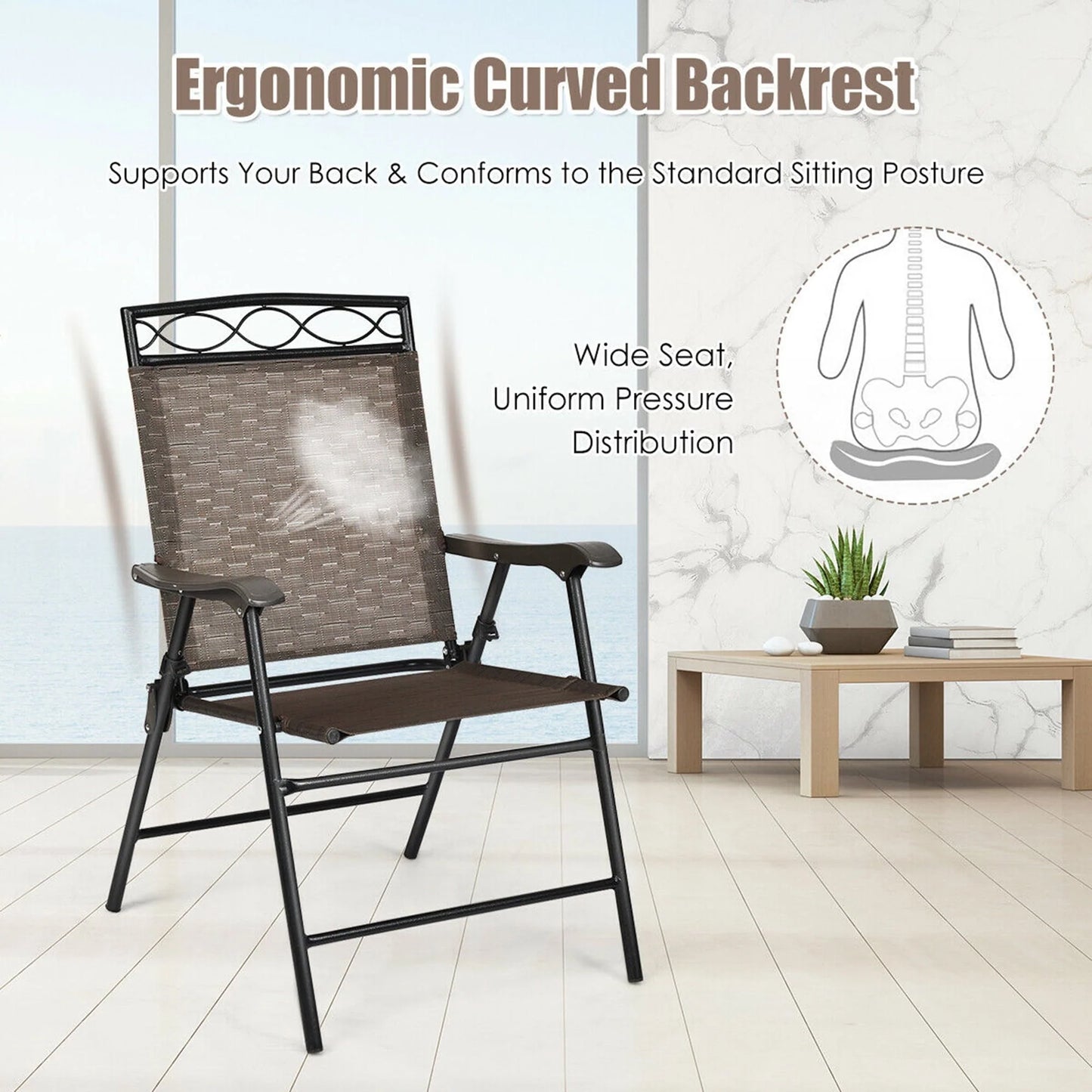 Gymax 2PCS Folding Chairs Patio Garden Outdoor w/Steel Frame Armrest Footrest