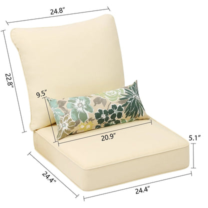 Aoodor 25” x 25” Patio Furniture Outdoor Deep Seat Cushion Beige(2 Back 2 Seater 2 Pillow )